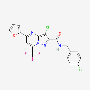 3-chloro-N-[(4-chlorophenyl)methyl]-5-(furan-2-yl)-7-(trifluoromethyl)pyrazolo[1,5-a]pyrimidine-2-carboxamide