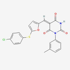 (5Z)-5-({5-[(4-chlorophenyl)sulfanyl]furan-2-yl}methylidene)-1-(3-methylphenyl)pyrimidine-2,4,6(1H,3H,5H)-trione