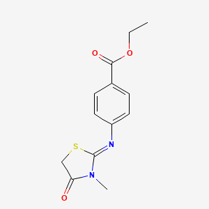 molecular formula C13H14N2O3S B11673001 Ethyl 4-[(3-methyl-4-oxo-1,3-thiazolidin-2-ylidene)amino]benzoate 