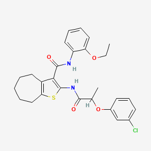 molecular formula C27H29ClN2O4S B11673062 2-{[2-(3-chlorophenoxy)propanoyl]amino}-N-(2-ethoxyphenyl)-5,6,7,8-tetrahydro-4H-cyclohepta[b]thiophene-3-carboxamide 