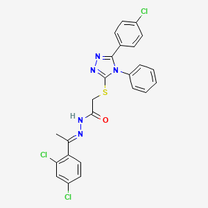 molecular formula C24H18Cl3N5OS B11673126 2-{[5-(4-chlorophenyl)-4-phenyl-4H-1,2,4-triazol-3-yl]sulfanyl}-N'-[(1E)-1-(2,4-dichlorophenyl)ethylidene]acetohydrazide 