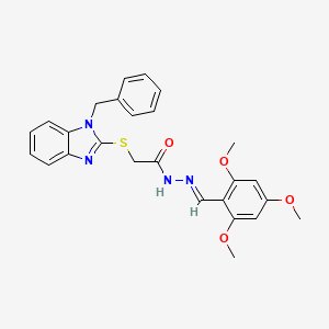 molecular formula C26H26N4O4S B11673172 2-[(1-benzyl-1H-benzimidazol-2-yl)sulfanyl]-N'-[(E)-(2,4,6-trimethoxyphenyl)methylidene]acetohydrazide 