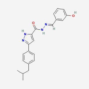 molecular formula C21H22N4O2 B11673179 N'-[(E)-(3-hydroxyphenyl)methylidene]-3-[4-(2-methylpropyl)phenyl]-1H-pyrazole-5-carbohydrazide 