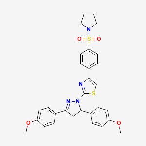 molecular formula C30H30N4O4S2 B11673210 2-[3,5-bis(4-methoxyphenyl)-4,5-dihydro-1H-pyrazol-1-yl]-4-[4-(pyrrolidin-1-ylsulfonyl)phenyl]-1,3-thiazole 