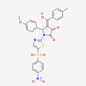 (4E)-4-[hydroxy(4-methylphenyl)methylidene]-5-(4-methoxyphenyl)-1-{5-[(4-nitrophenyl)sulfonyl]-1,3-thiazol-2-yl}pyrrolidine-2,3-dione