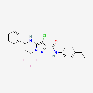 molecular formula C22H20ClF3N4O B11673236 3-chloro-N-(4-ethylphenyl)-5-phenyl-7-(trifluoromethyl)-4,5,6,7-tetrahydropyrazolo[1,5-a]pyrimidine-2-carboxamide 