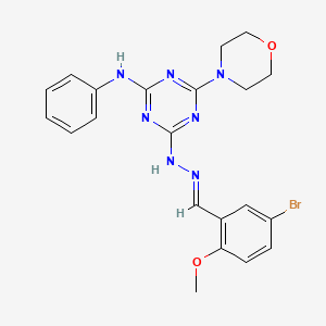 molecular formula C21H22BrN7O2 B11673257 4-[(2E)-2-(5-bromo-2-methoxybenzylidene)hydrazinyl]-6-(morpholin-4-yl)-N-phenyl-1,3,5-triazin-2-amine 