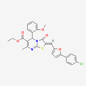 molecular formula C28H23ClN2O5S B11673268 ethyl (2Z)-2-{[5-(4-chlorophenyl)furan-2-yl]methylidene}-5-(2-methoxyphenyl)-7-methyl-3-oxo-2,3-dihydro-5H-[1,3]thiazolo[3,2-a]pyrimidine-6-carboxylate 