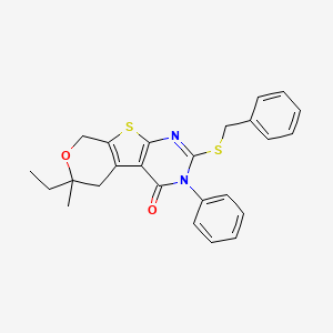 5-benzylsulfanyl-12-ethyl-12-methyl-4-phenyl-11-oxa-8-thia-4,6-diazatricyclo[7.4.0.02,7]trideca-1(9),2(7),5-trien-3-one