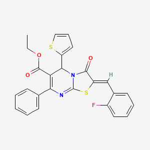 ethyl (2Z)-2-(2-fluorobenzylidene)-3-oxo-7-phenyl-5-(thiophen-2-yl)-2,3-dihydro-5H-[1,3]thiazolo[3,2-a]pyrimidine-6-carboxylate