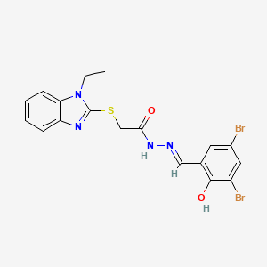 N'-[(E)-(3,5-dibromo-2-hydroxyphenyl)methylidene]-2-[(1-ethyl-1H-benzimidazol-2-yl)sulfanyl]acetohydrazide