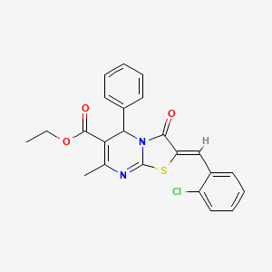 molecular formula C23H19ClN2O3S B11673379 ethyl (2Z)-2-(2-chlorobenzylidene)-7-methyl-3-oxo-5-phenyl-2,3-dihydro-5H-[1,3]thiazolo[3,2-a]pyrimidine-6-carboxylate 