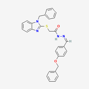 molecular formula C30H26N4O2S B11673385 2-[(1-Benzyl-1H-1,3-benzodiazol-2-YL)sulfanyl]-N'-[(Z)-[4-(benzyloxy)phenyl]methylidene]acetohydrazide 