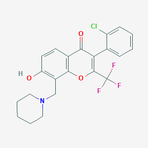 molecular formula C22H19ClF3NO3 B11673464 3-(2-chlorophenyl)-7-hydroxy-8-(1-piperidinylmethyl)-2-(trifluoromethyl)-4H-chromen-4-one 