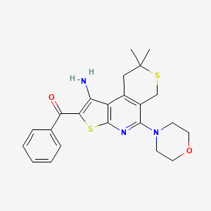 molecular formula C23H25N3O2S2 B11673483 (1-Amino-8,8-dimethyl-5-morpholino-8,9-dihydro-6H-thieno[2,3-B]thiopyrano[4,3-D]pyridin-2-YL)(phenyl)methanone 