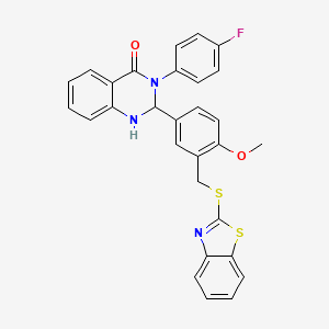 molecular formula C29H22FN3O2S2 B11673491 2-{3-[(1,3-benzothiazol-2-ylsulfanyl)methyl]-4-methoxyphenyl}-3-(4-fluorophenyl)-2,3-dihydroquinazolin-4(1H)-one 