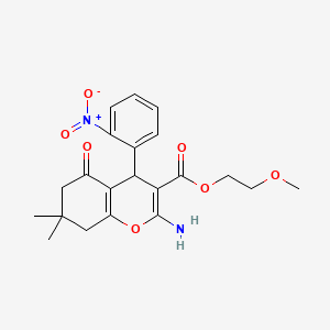 molecular formula C21H24N2O7 B11673502 2-methoxyethyl 2-amino-7,7-dimethyl-4-(2-nitrophenyl)-5-oxo-5,6,7,8-tetrahydro-4H-chromene-3-carboxylate 