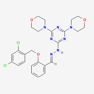 molecular formula C25H27Cl2N7O3 B11673521 2-[(2E)-2-{2-[(2,4-dichlorobenzyl)oxy]benzylidene}hydrazinyl]-4,6-di(morpholin-4-yl)-1,3,5-triazine 