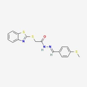 molecular formula C17H15N3OS3 B11673524 2-(1,3-benzothiazol-2-ylsulfanyl)-N'-{(E)-[4-(methylsulfanyl)phenyl]methylidene}acetohydrazide 