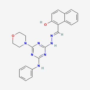 molecular formula C24H23N7O2 B11673531 1-[(E)-{2-[4-(morpholin-4-yl)-6-(phenylamino)-1,3,5-triazin-2-yl]hydrazinylidene}methyl]naphthalen-2-ol 