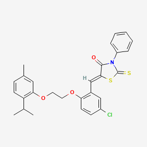 molecular formula C28H26ClNO3S2 B11673535 (5Z)-5-(5-chloro-2-{2-[5-methyl-2-(propan-2-yl)phenoxy]ethoxy}benzylidene)-3-phenyl-2-thioxo-1,3-thiazolidin-4-one 