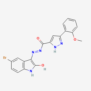 molecular formula C19H14BrN5O3 B11673574 N'-[(3E)-5-bromo-2-oxo-1,2-dihydro-3H-indol-3-ylidene]-3-(2-methoxyphenyl)-1H-pyrazole-5-carbohydrazide 