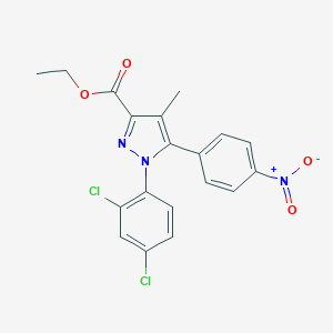 molecular formula C19H15Cl2N3O4 B116736 1-(2,4-二氯苯基)-4-甲基-5-(4-硝基苯基)-1H-吡唑-3-羧酸乙酯 CAS No. 221385-24-6