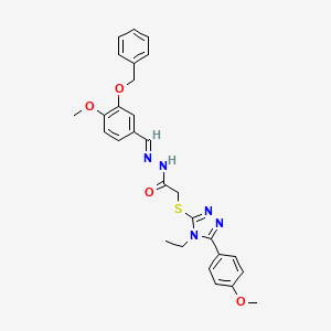 molecular formula C28H29N5O4S B11673659 N'-{(E)-[3-(benzyloxy)-4-methoxyphenyl]methylidene}-2-{[4-ethyl-5-(4-methoxyphenyl)-4H-1,2,4-triazol-3-yl]sulfanyl}acetohydrazide 