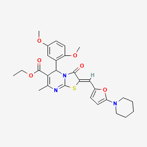 molecular formula C28H31N3O6S B11673713 ethyl (2Z)-5-(2,5-dimethoxyphenyl)-7-methyl-3-oxo-2-{[5-(piperidin-1-yl)furan-2-yl]methylidene}-2,3-dihydro-5H-[1,3]thiazolo[3,2-a]pyrimidine-6-carboxylate 