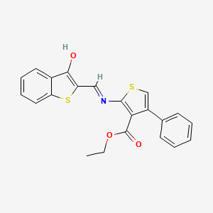 molecular formula C22H17NO3S2 B11673856 ethyl 2-{[(E)-(3-oxo-1-benzothiophen-2(3H)-ylidene)methyl]amino}-4-phenylthiophene-3-carboxylate 