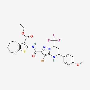 ethyl 2-({[3-bromo-5-(4-methoxyphenyl)-7-(trifluoromethyl)-4,5,6,7-tetrahydropyrazolo[1,5-a]pyrimidin-2-yl]carbonyl}amino)-5,6,7,8-tetrahydro-4H-cyclohepta[b]thiophene-3-carboxylate