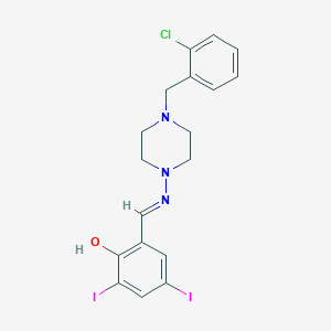 molecular formula C18H18ClI2N3O B11673873 2-(((4-(2-Chlorobenzyl)-1-piperazinyl)imino)methyl)-4,6-diiodophenol 