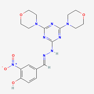 molecular formula C18H22N8O5 B11673889 4-[(E)-{2-[4,6-di(morpholin-4-yl)-1,3,5-triazin-2-yl]hydrazinylidene}methyl]-2-nitrophenol 