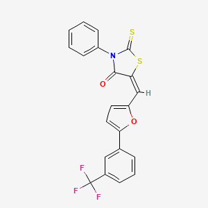 molecular formula C21H12F3NO2S2 B11673961 (5E)-3-Phenyl-2-sulfanylidene-5-({5-[3-(trifluoromethyl)phenyl]furan-2-YL}methylidene)-1,3-thiazolidin-4-one 