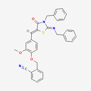 2-[(4-{(Z)-[(2E)-3-benzyl-2-(benzylimino)-4-oxo-1,3-thiazolidin-5-ylidene]methyl}-2-methoxyphenoxy)methyl]benzonitrile