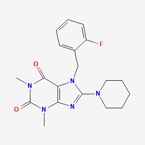 molecular formula C19H22FN5O2 B11673972 7-(2-fluorobenzyl)-1,3-dimethyl-8-(piperidin-1-yl)-3,7-dihydro-1H-purine-2,6-dione 