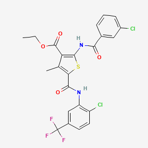 molecular formula C23H17Cl2F3N2O4S B11674041 Ethyl 5-{[2-chloro-5-(trifluoromethyl)phenyl]carbamoyl}-2-(3-chlorobenzamido)-4-methylthiophene-3-carboxylate 