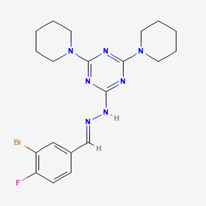 2-[(2E)-2-(3-bromo-4-fluorobenzylidene)hydrazinyl]-4,6-di(piperidin-1-yl)-1,3,5-triazine