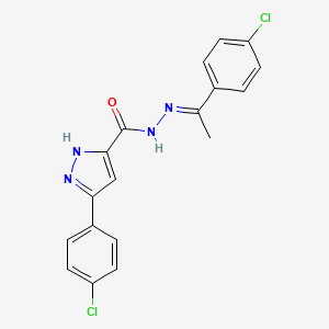 molecular formula C18H14Cl2N4O B11674107 3-(4-chlorophenyl)-N'-[(1E)-1-(4-chlorophenyl)ethylidene]-1H-pyrazole-5-carbohydrazide 