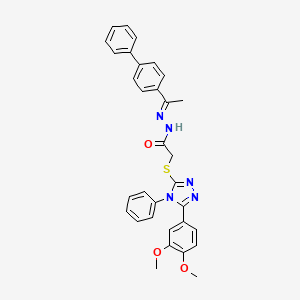 molecular formula C32H29N5O3S B11674128 N'-[(1E)-1-(biphenyl-4-yl)ethylidene]-2-{[5-(3,4-dimethoxyphenyl)-4-phenyl-4H-1,2,4-triazol-3-yl]sulfanyl}acetohydrazide 