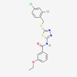 molecular formula C18H15Cl2N3O2S2 B11674143 N-{5-[(2,4-dichlorobenzyl)sulfanyl]-1,3,4-thiadiazol-2-yl}-3-ethoxybenzamide 