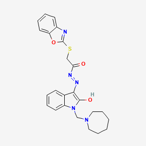 molecular formula C24H25N5O3S B11674175 N'-[(3Z)-1-(azepan-1-ylmethyl)-2-oxo-1,2-dihydro-3H-indol-3-ylidene]-2-(1,3-benzoxazol-2-ylsulfanyl)acetohydrazide 