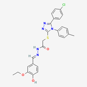 molecular formula C26H24ClN5O3S B11674187 2-{[5-(4-chlorophenyl)-4-(4-methylphenyl)-4H-1,2,4-triazol-3-yl]sulfanyl}-N'-[(E)-(3-ethoxy-4-hydroxyphenyl)methylidene]acetohydrazide 