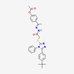 4-{(1E)-1-[2-({[5-(4-tert-butylphenyl)-4-phenyl-4H-1,2,4-triazol-3-yl]sulfanyl}acetyl)hydrazinylidene]ethyl}phenyl acetate