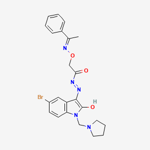 N'-[(3Z)-5-bromo-2-oxo-1-(pyrrolidin-1-ylmethyl)-1,2-dihydro-3H-indol-3-ylidene]-2-({[(1E)-1-phenylethylidene]amino}oxy)acetohydrazide