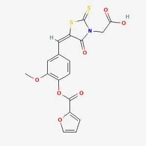 molecular formula C18H13NO7S2 B11674242 2-[(5E)-5-[[4-[2-furanyl(oxo)methoxy]-3-methoxyphenyl]methylidene]-4-oxo-2-sulfanylidene-3-thiazolidinyl]acetic acid 