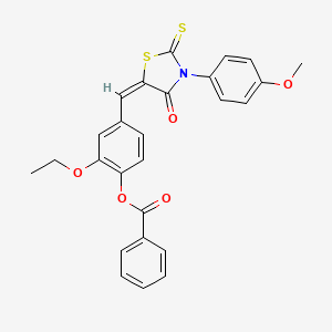 2-ethoxy-4-{(E)-[3-(4-methoxyphenyl)-4-oxo-2-thioxo-1,3-thiazolidin-5-ylidene]methyl}phenyl benzoate