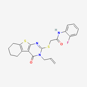 molecular formula C21H20FN3O2S2 B11674352 2-[(3-Allyl-4-oxo-3,4,5,6,7,8-hexahydro[1]benzothieno[2,3-D]pyrimidin-2-YL)sulfanyl]-N-(2-fluorophenyl)acetamide 