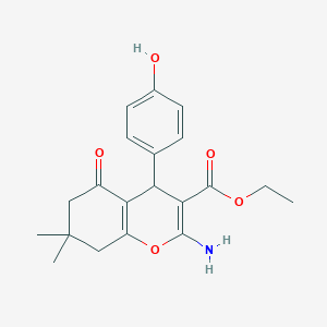 molecular formula C20H23NO5 B11674424 ethyl 2-amino-4-(4-hydroxyphenyl)-7,7-dimethyl-5-oxo-5,6,7,8-tetrahydro-4H-chromene-3-carboxylate 