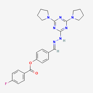 molecular formula C25H26FN7O2 B11674441 4-[(E)-{2-[4,6-di(pyrrolidin-1-yl)-1,3,5-triazin-2-yl]hydrazinylidene}methyl]phenyl 4-fluorobenzoate 